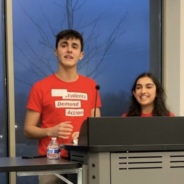Students Demand Action volunteer Zack Maaieh speaks at a SDA meeting