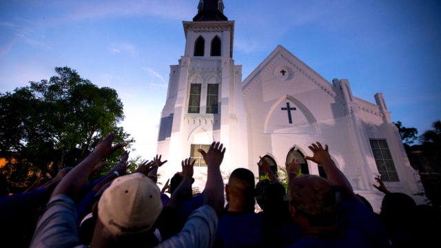 A memorial outside of Mother Emanuel African Methodist Episcopal Church in Charleston, South Carolina after the 2015 mass shooting
