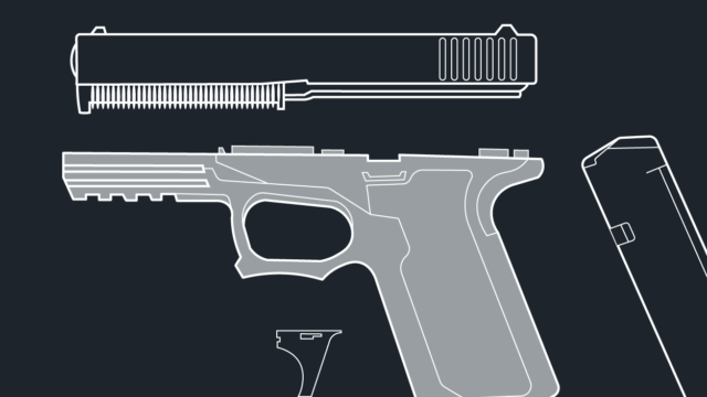 Illustration depicting the parts of a ghost gun, a DIY gun a do-it-yourself, homemade gun made from easy-to-get, unregulated building blocks