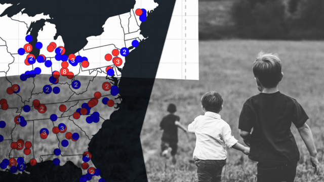 collage image of the Not An Accident Index map from Everytown Research and an image of children playing outdoors