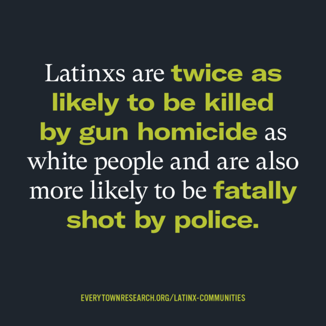 Latinxs are twice as likely to be killed by gun homicide as white people and are also more likely to be fatally shot by police.