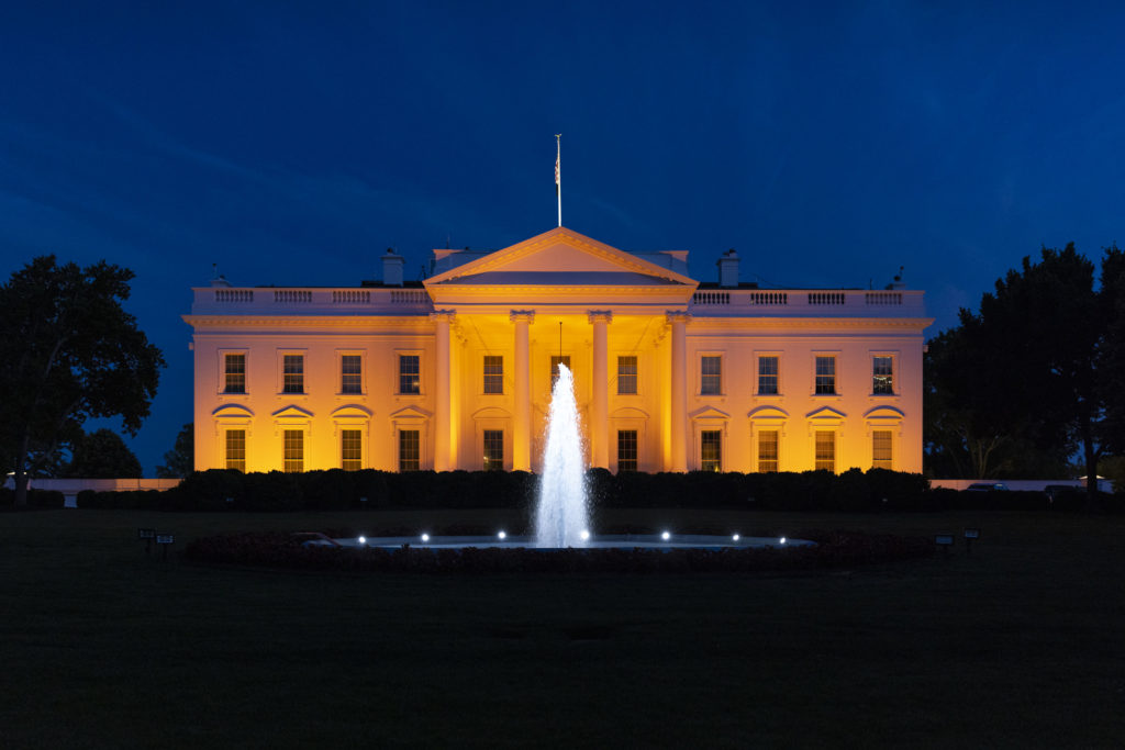 The White House illuminated in orange for Wear Orange