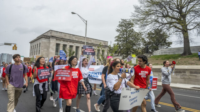 Students participating in a school walkout in Nashville, Tennessee