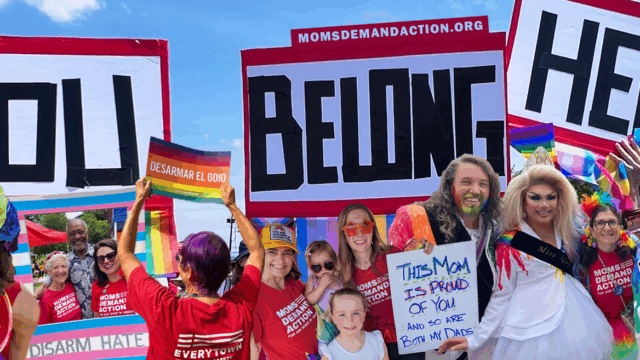 Collage of Moms Demand Action volunteers at Pride events