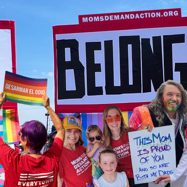 Collage of Moms Demand Action volunteers at Pride events